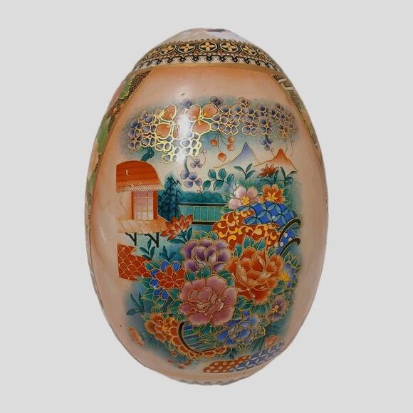 Vntg Huge Japanese Satsuma Egg Asian Decor Orient Hand Painted Cloisonne Floral - Picture 5 of 16